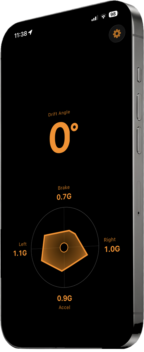 Grip app showing a live grip envelope on a black screen in amber