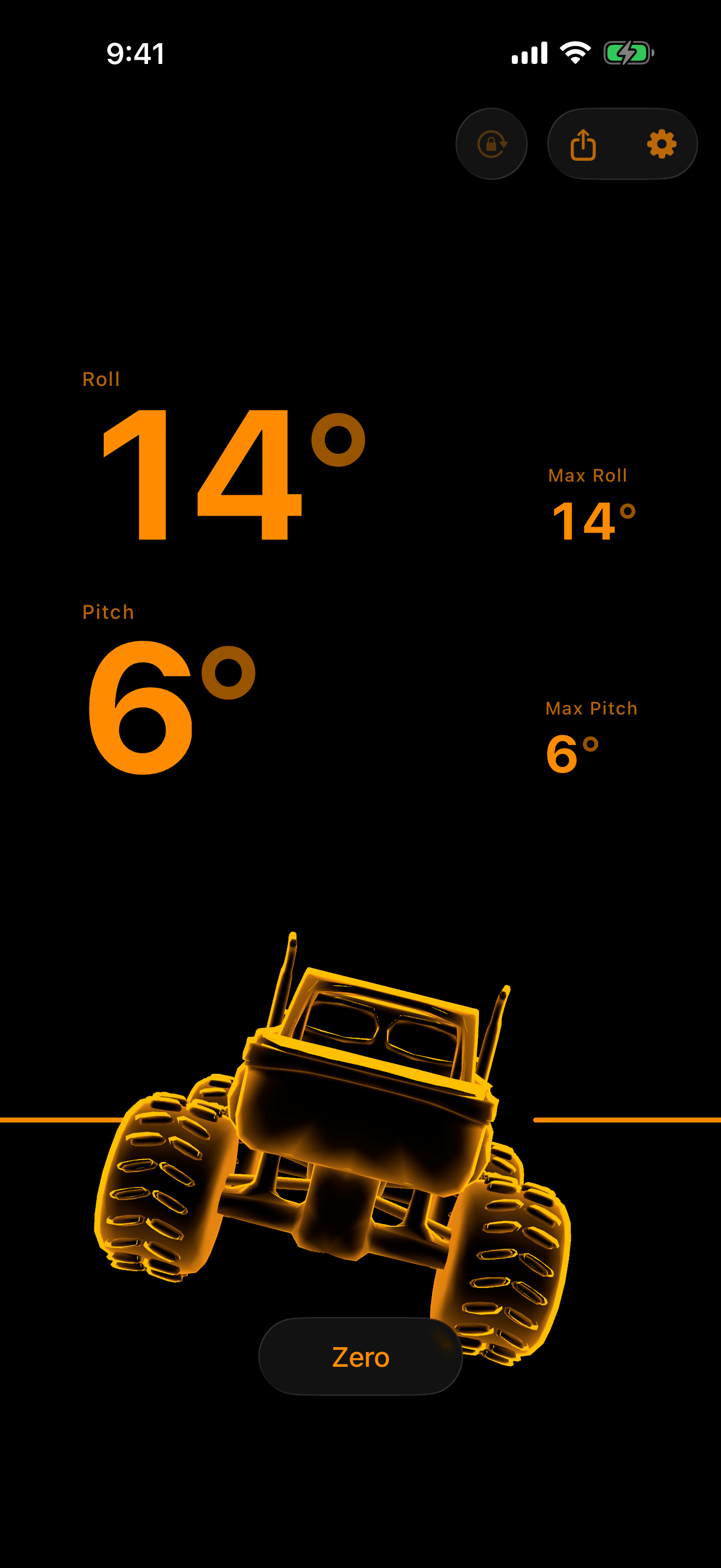 The Monster Truck rig &mdash; a live 3D wireframe that tilts with you, in the amber colorway